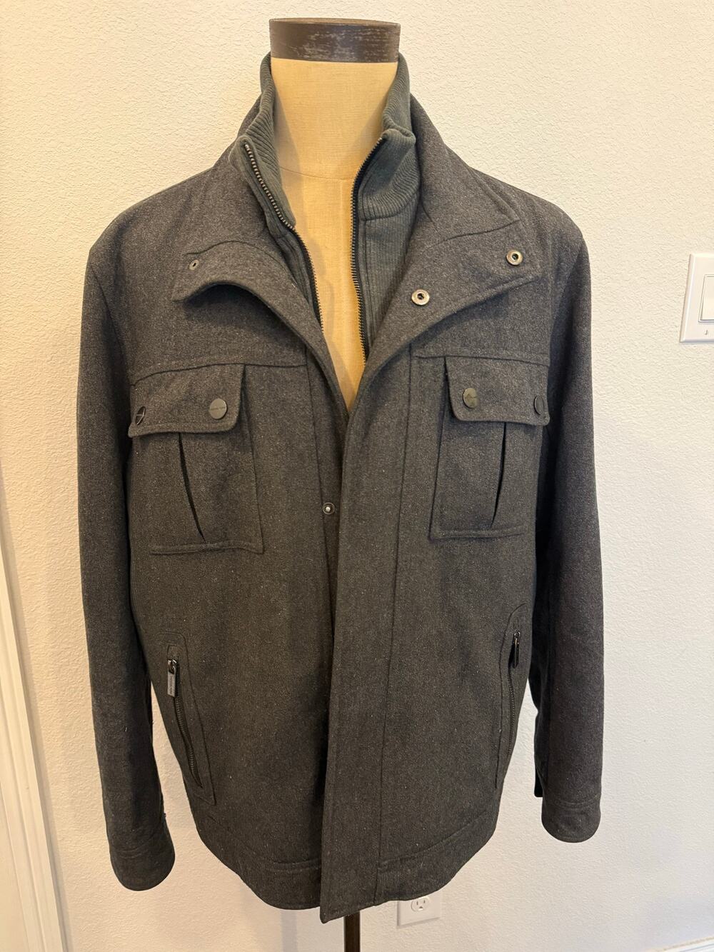 Michael Kors Brown Taupe Wool Blend Casual Coat Field Jacket Men's size L
